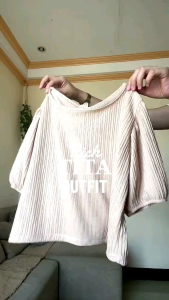SC121 Rich Tita Outfit Puff Sleeves Blouse and Wideleg Pants with pockets Cotton Bark Coords