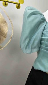 Pleated Puff Sleeve Chiffon Top