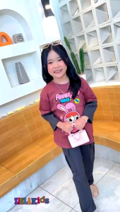 One set kids ziela powerpuff girls bahan cotton combad 20s mix chinos / setelan anak perempuan lebaran