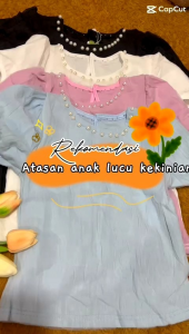 ATASAN ANAK PEREMPUAN FUJI KOREAN STYLE LENGAN PENDEK KRAH OBLONG AKSEN MUTIARA UMUR 3 BULAN-7 TAHUN