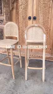 พร้อมส่ง สไตล์ย้อนยุค เก้าอี้บาร์สูงไม้สักหวายสาน ดีไซน์คลาสสิค 70 ซม