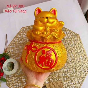 (21x16x16cm) 💰 Mèo Túi Vàng Tài Phúc 财福 - Mã SP 080 Heo đất chiêu Tài nạp Phúc cho gia chủ thêm nhiều may mắn