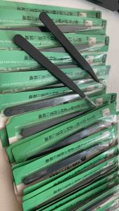 COMBO 2 Nhíp đen TWEEZERS đầu cong đầu thẳng chuyên dụng bằng thép không gỉ cao cấp