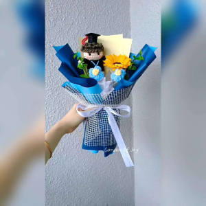 Bunga Kait Padung Crochet Doll Bouquet Graduation Knit Artificial Soap Flower