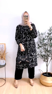Setelan Rayon Terbaru | Laveta Set Tunik Celana Kulot Full Karet Bahan Rayon Premium