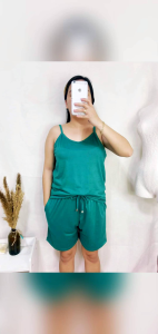 Terno Spaghetti Short Womens Clothing Red Sleeveless Drawstring Waist Casual Fit Indoor Setting