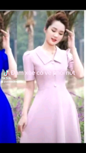 Đầm xòe dự tiệc cổ ve phối nút sang trọng size từ 30-80kg