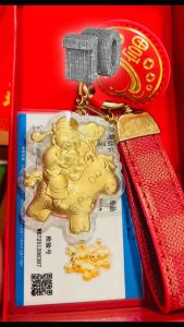 Móc khoá ÔNG THẦN TÀI CƯỜI NGỰA VÀNG man vàng 3D mang lại may mắn tài lộc Tết Bính Ngọ chất liệu cao cấp