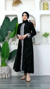 GAMIS ABAYA TURKEY HANOUN BORDIR SILVER MATERIAL JERSEY KOMBINASI SERUTI CANTIK VIRAL TERBARU MODEL LEBARAN 2026