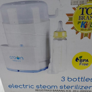 ALAT MENSTERILKAN BOTOL SUSU BAYI-CROWN BABYCARE ELECTRONIC STEAM STERILIZER 3 BOTTLES