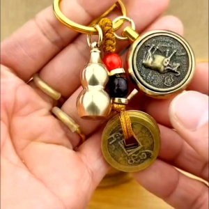 Móc khóa 12 con giáp đồng thau móc chìa khóa phong thủy 4 món kèm móc treo - tặng thêm chu sa