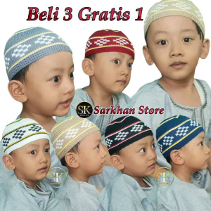 Peci Kopiah Rajut Elastis Motif Beli 3 Gratis 1 Super Tebal Anak Size 3bulan-5tahun / Kopyah Kanak Kanak Bayi-Tk-SD Kualitas Premium