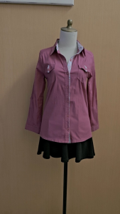 atasan kemeja wanita pink terang CAMOMILE cewek S lengan panjang kerja kuliah