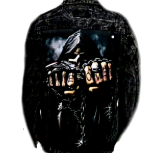 Jaket Jeans Sablon Gambar Belakang Denim Laki Laki Snow black Printing Saenashop99