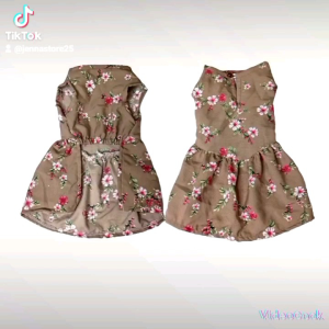 Baju Pakaian Hewan Dress Kucing Anjing Betina Motif Bunga Tengtop Rok Gaun