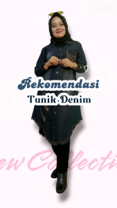 Tunik Unik terbaru bahan denim premium teknik washing nyaman dipakai san busui friendly fashion terbaru diskon dan promo warna navy green