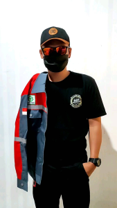 Seragam Kerja Proyek - Baju Kerja Pria - Kemeja Safety K3 - Wearpack Warna Abu Kombinasi Merah