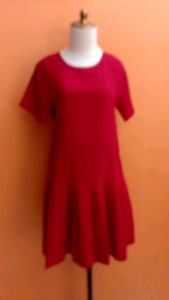 mini midi dress wanita merah maroon TEN-TEN cewek M lengan pendek santai