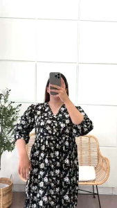 Midi dress rayon motif bunga//Homey dress rayon//Midi dress rayon premium//Nagita Dress