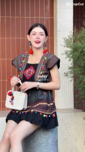 เดรสสั้นลายเจ้านาง เนื้อผ้าฝ้ายสวมใส่สบาย ♡ มีเก็บเงินปลายทาง/พร้อมส่ง