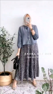 ONE SET ZAVIKA SETELAN ROK ROK PLISKET RAYON PREMIUM MIX POLO LINEN JUMBO WANITA