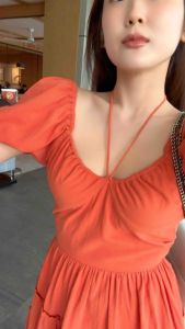 ray.officialstore - Ruffle Puff dress - Sunrise Orange