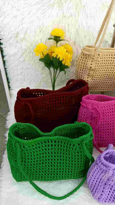 กระเป๋าถักเชือ สะพายไหล่ งานพรีออเดอร์ ทักแชทสวยงาม สีได้เลือก