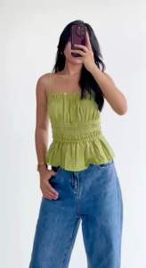 MEHDANG.PH | Stacey Spaghetti Strap Smocked Back Cotton Linen top for Women