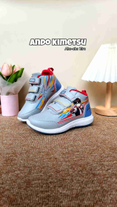 Sepatu Ando Kimetsu velcro perekat abu-abu biru grey blue