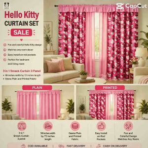 Window Valance Curtain 6ft (72inch) | Hello Kitty Pink Curtain Design | kurtina for window or door Home Decor | MATLIE HOMES PUSTURA *1