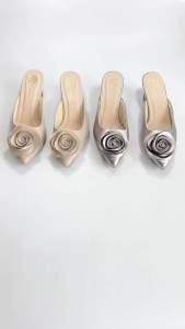 Giày Sục Nữ Hoa Hồng Cao Gót 6cm – Gót Mạ Kim Loại – Hàng Việt Nam Xuất Khẩu