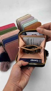 Embroidery Plain Cute Wallets With Keychain Pompoms