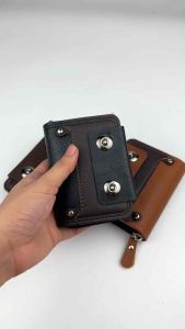 Card Holder Mens Wallet Multifunctional Retro Zipper Card Holder ID Double Magnetic Buckle