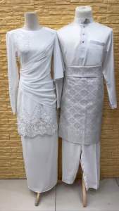 Set Nikah Baju Kurung Lace ARIYA Putih Off White - Premium Couple Sedondon Nikah Pengantin Sanding Raya | Koleksi Baju Bridesmaid