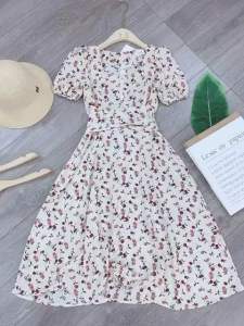 M679 Váy maxi hoa tay bồng buộc nơ
