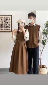 Set đồ đôi tình nhân màu nâu sậm phối kem hiện đại sang trọng