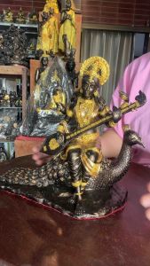 พร้อมส่ง พระสุรัสวดี หรือ พระสรัสวดี  Suraswadee सरस्वती  ฐาน 10 สูง 10 นิ้ว สีน้ำตาลทรงเครื่องทอง เนื้อผสมมวลสารแร่เหล็กน้ำพี้ ผ่านพิธี ของแท้ รับประกันการขนส่ง ร้านนิรุตเหล็กน้ำพี้ อุตรดิตถ์