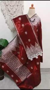 Songket Silungkang Full Kristal Premium Maroon Silver