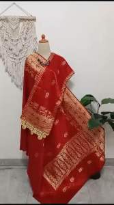 Songket silungkang full kristal gliter merah cabe