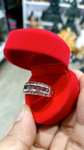 แหวนเงินแท้พลอยสีส้มโกเมนพลอย 3 แถวเงินแท้ 92.5%