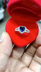 เงินแท้หัวใจ แหวนเงินแท้พลอยสีน้ำเงินไพลินทรง 92.5%