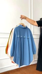 Blouse Wanita Polo Linen /Atasan Oversize Terbaru semi jumbo
