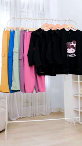 Cinnamoroll Set Kids Celana Cargo Crinkle Printing/setelan anak perempuan CINNAMOROLL /Oneset anak