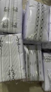 MIYAKE WHITE FABRIC 2 TONE EMBROIDERY- 1.5 YARDS SHORT SLEEVE