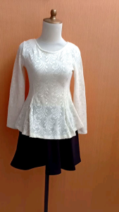 atasan lace wanita cream S M cewek MEWAH blouse cute lengan panjang korean look