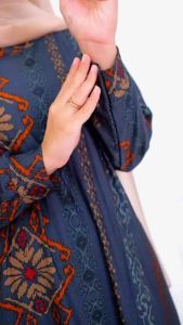 Gamis Wanita Muslimah Rayna Jumbo Maxy Dress Bahan Calvin Jeans Motif Batik Allsize LD110 melar 140