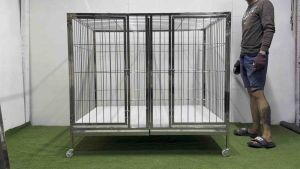 3x4x3.5 ft STAINLESS DOG CAGE 2DOOR WITH REMOVABLE DIVIDER.. HEAVY DUTY