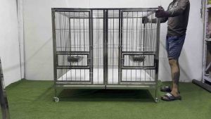 3x4x3.5 ft STAINLESS DOG CAGE 2DOOR WITH FEEDING WINDOW AND REMOVABLE DIVIDER.. HEAVY DUTY