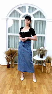 Rok Cargo Span Jeans Wanita Strecch Slim Denim Tebal Nyaman