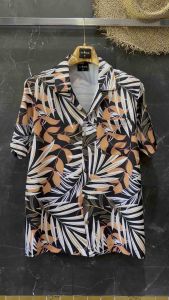 ใบไม้ส้ม เสื้อฮาวายผ้าไหมอิตาลีเกรดพรีเมี่ยม เสื้อเชิ้ตเสื้อลายใบไม้